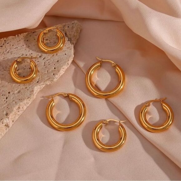 Wide Gold Plated Hoop Earrings - Picture 3 of 5